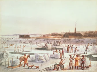 Cutting Ice in Winter on the St. Charles River